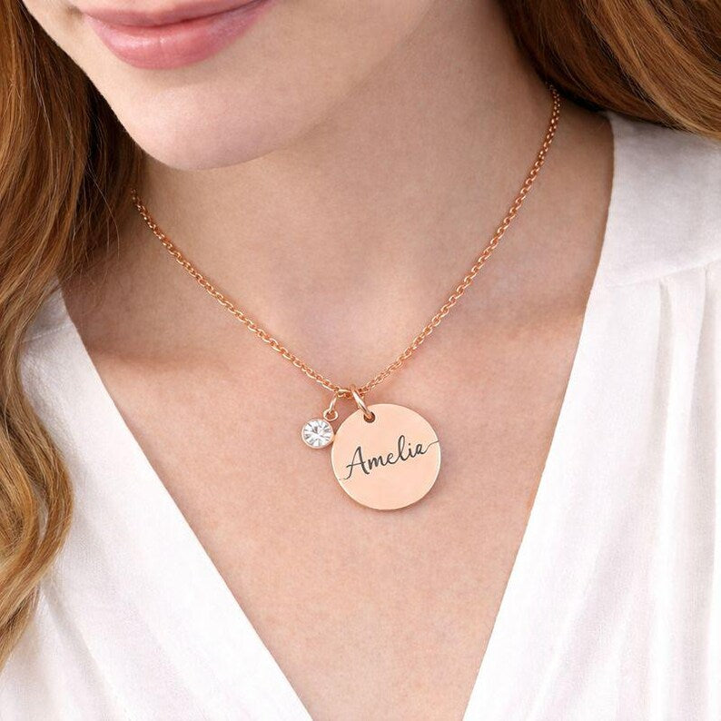 Personalized Name Necklace with Birthstone | Dainty Gold Cursive Name Necklace | Gift for Mom, Bridesmaid & Kids | Custom Jewelry