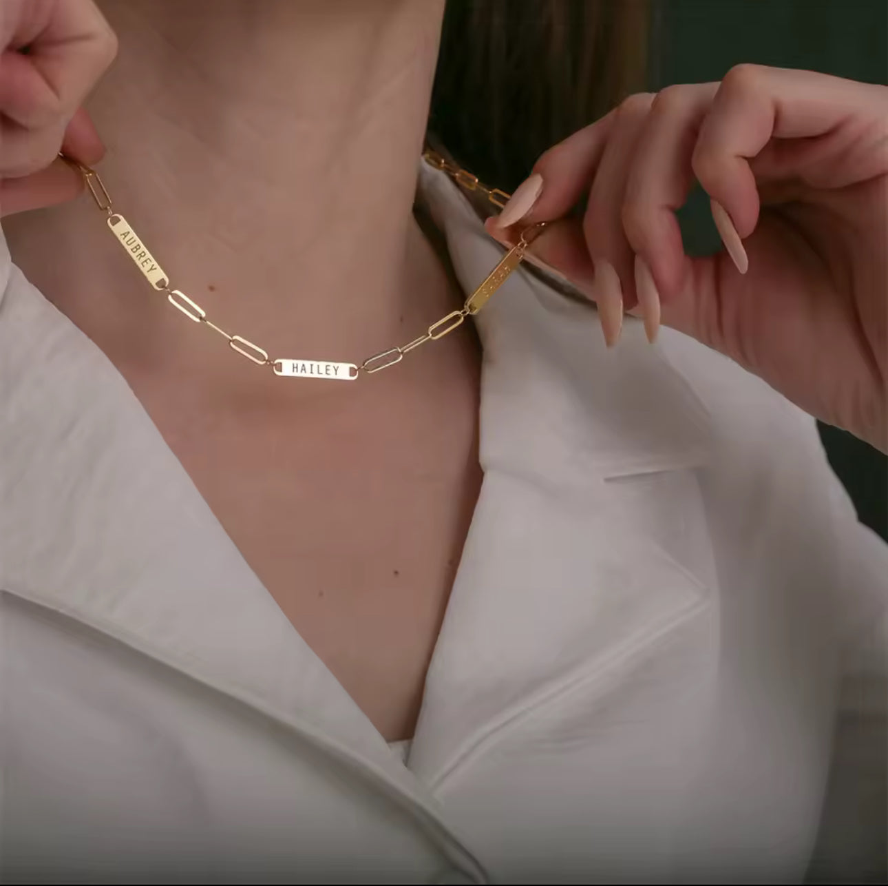 Engraved Name Bar Necklace • Personalized 1–3 Nameplate Pendant • Paperclip Chain Jewelry • Gift for Women