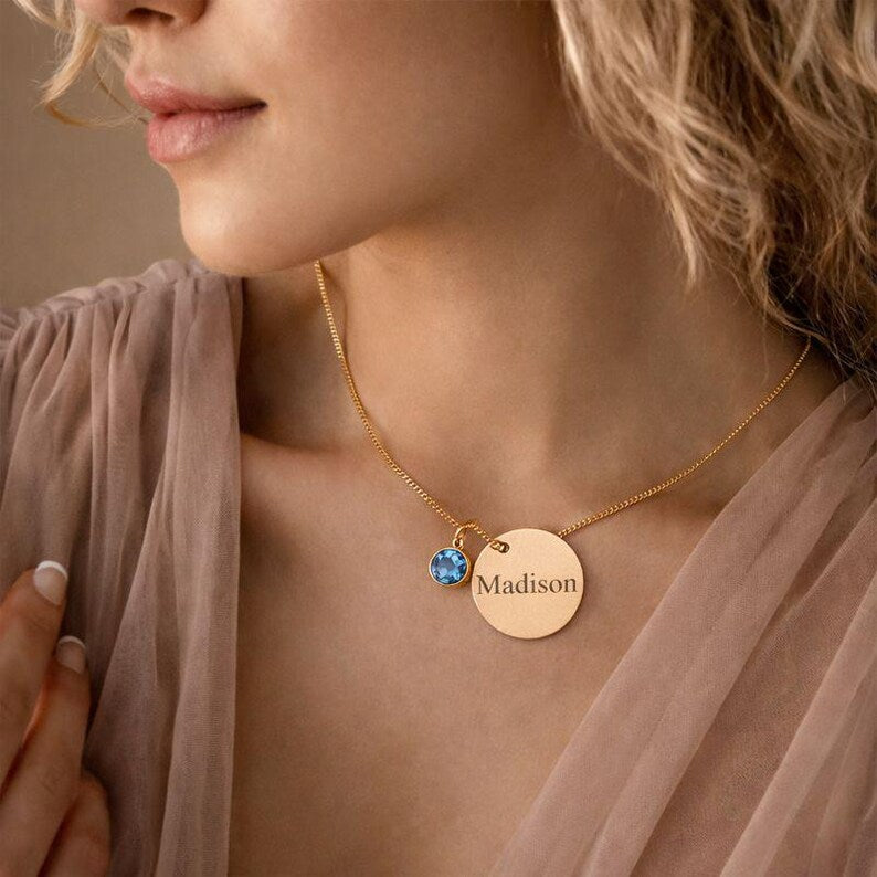 Personalized Name Necklace with Birthstone | Dainty Gold Cursive Name Necklace | Gift for Mom, Bridesmaid & Kids | Custom Jewelry