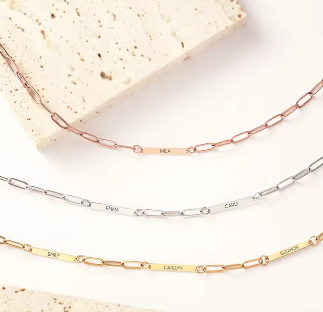 Engraved Name Bar Necklace • Personalized 1–3 Nameplate Pendant • Paperclip Chain Jewelry • Gift for Women