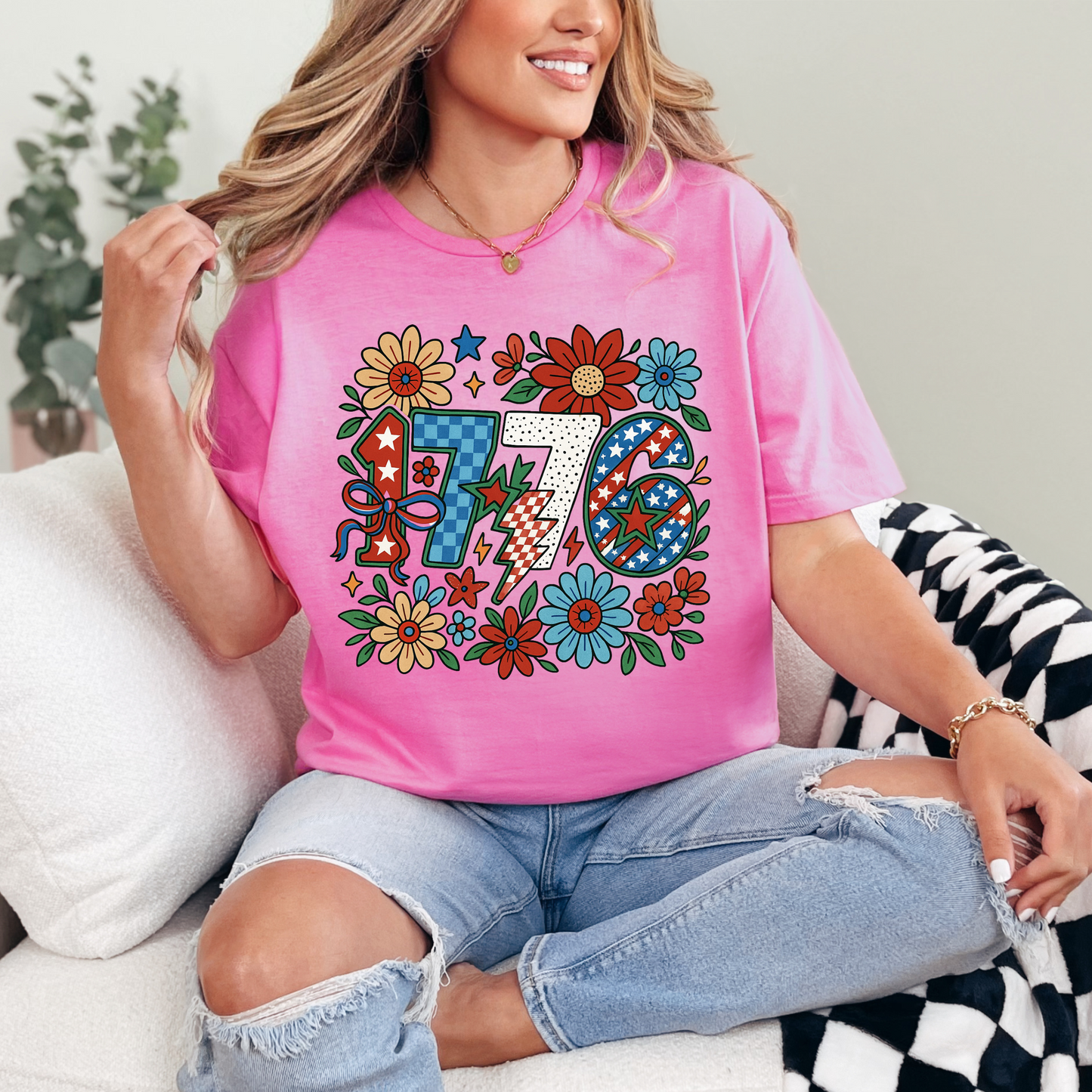 Retro 1776 4th of July T-Shirt | Floral Patriotic Graphic Tee | USA Independence Day Shirt | Unisex Vintage America Shirt