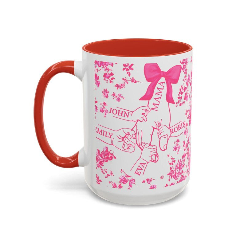 1- 6 Personalized Holding Mom's Hand | Floral Family Mug - Personalized Gift for Moms | Family Gatherings, Mother's Day, Custom Drinkware