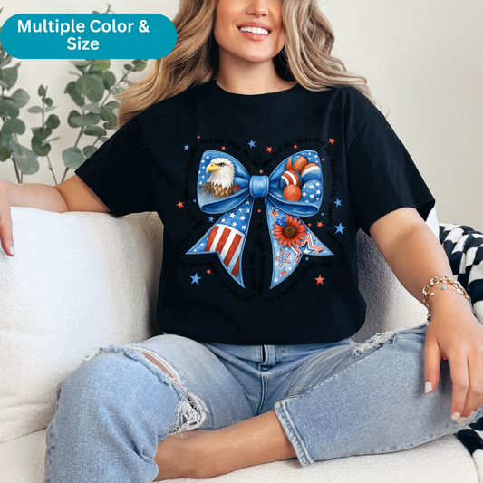 Vintage 4th of July Unisex T-Shirt, Sweatshirt | Retro American Flag Bow Graphic Tee | Patriotic USA Independence Day Outfit