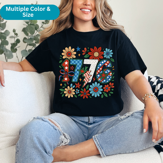 Retro 1776 4th of July T-Shirt | Floral Patriotic Graphic Tee | USA Independence Day Shirt | Unisex Vintage America Shirt