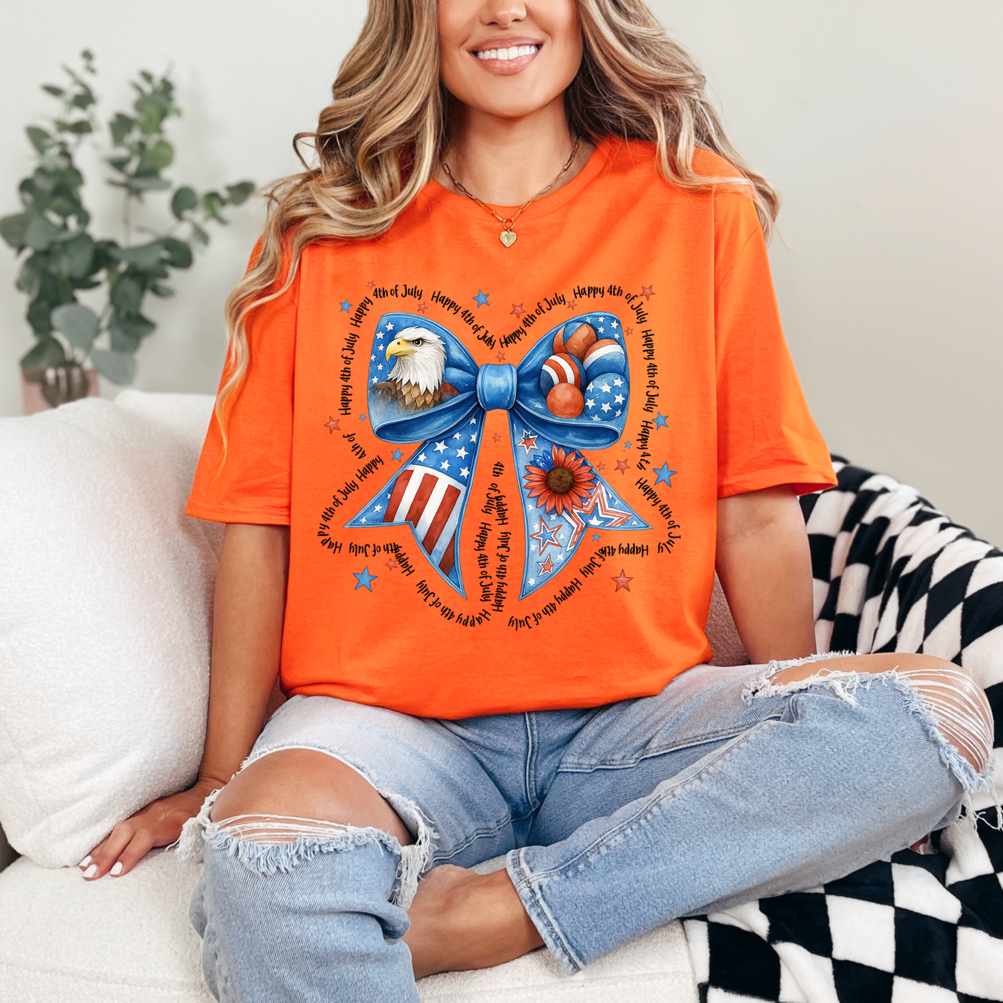Vintage 4th of July Unisex T-Shirt, Sweatshirt | Retro American Flag Bow Graphic Tee | Patriotic USA Independence Day Outfit