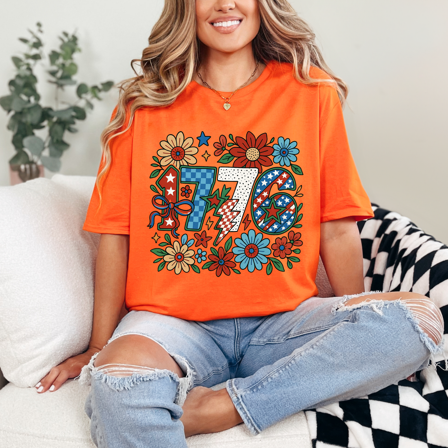 Retro 1776 4th of July T-Shirt | Floral Patriotic Graphic Tee | USA Independence Day Shirt | Unisex Vintage America Shirt