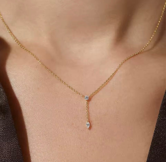 18K Gold Plated Y-Shaped Necklace • Dainty Zircon Pendant • Elegant Slim Chain Choker for Women • Wedding & Everyday Jewelry
