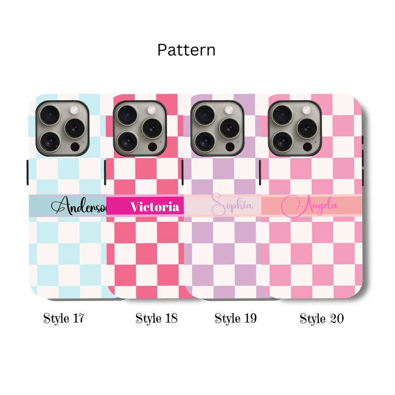 Custom Checkered iPhone Case, Samsung Case – Trendy Retro Vibe with Your Name or Initials