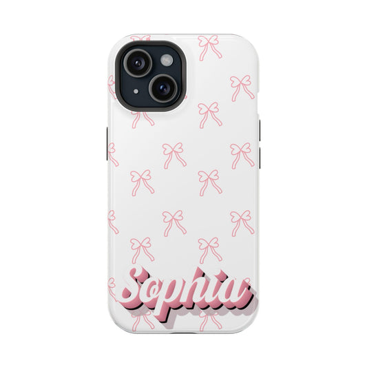 Personalized Pink Bow iPhone 16 15 14 Pro Plus Pro Max Samsung Case Custom Name Stylish Protective Cover