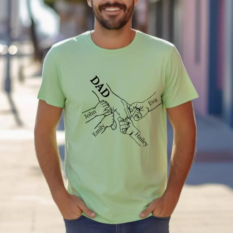 Customized T-Shirt for Dad | Dad Holding Hands T-Shirt | Father's Day Gift From Daughter Son, Personalized T-Shirt | T-Shirt with Kids Name