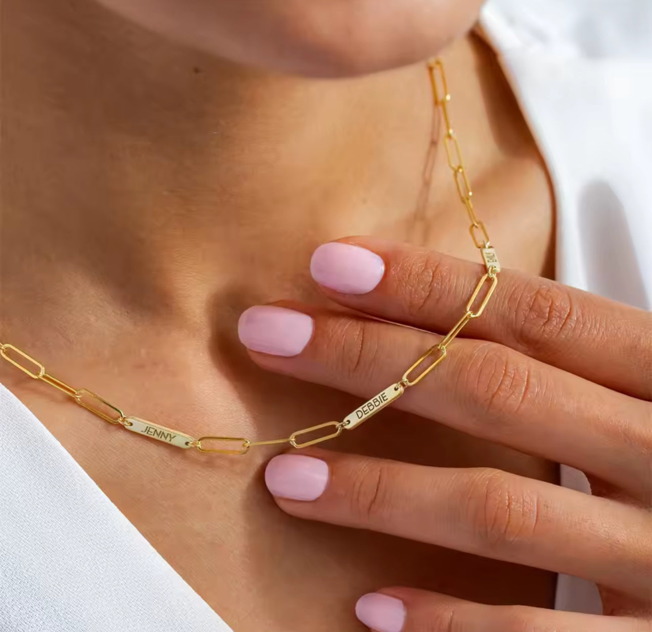 Engraved Name Bar Necklace • Personalized 1–3 Nameplate Pendant • Paperclip Chain Jewelry • Gift for Women