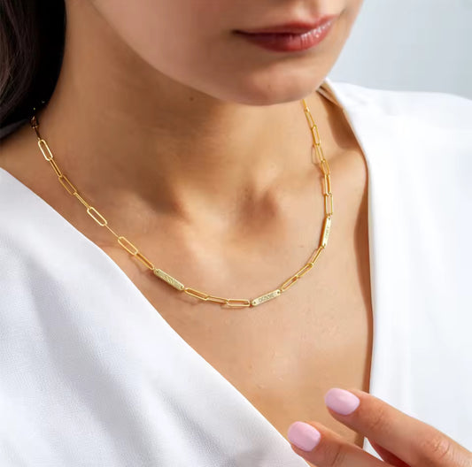 Engraved Name Bar Necklace • Personalized 1–3 Nameplate Pendant • Paperclip Chain Jewelry • Gift for Women