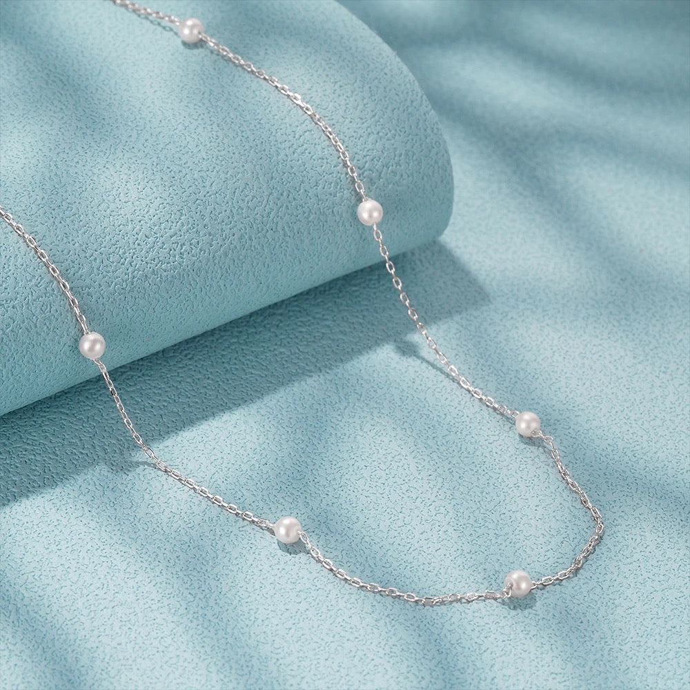 Sterling Silver Round Imitate Pearl Pendant Necklaces Chain For Women • Gift for Daughter • Gift for Mother • Gift for Wife • Birthday Gift