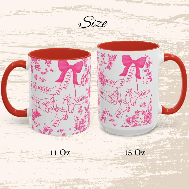 1- 6 Personalized Holding Mom's Hand | Floral Family Mug - Personalized Gift for Moms | Family Gatherings, Mother's Day, Custom Drinkware