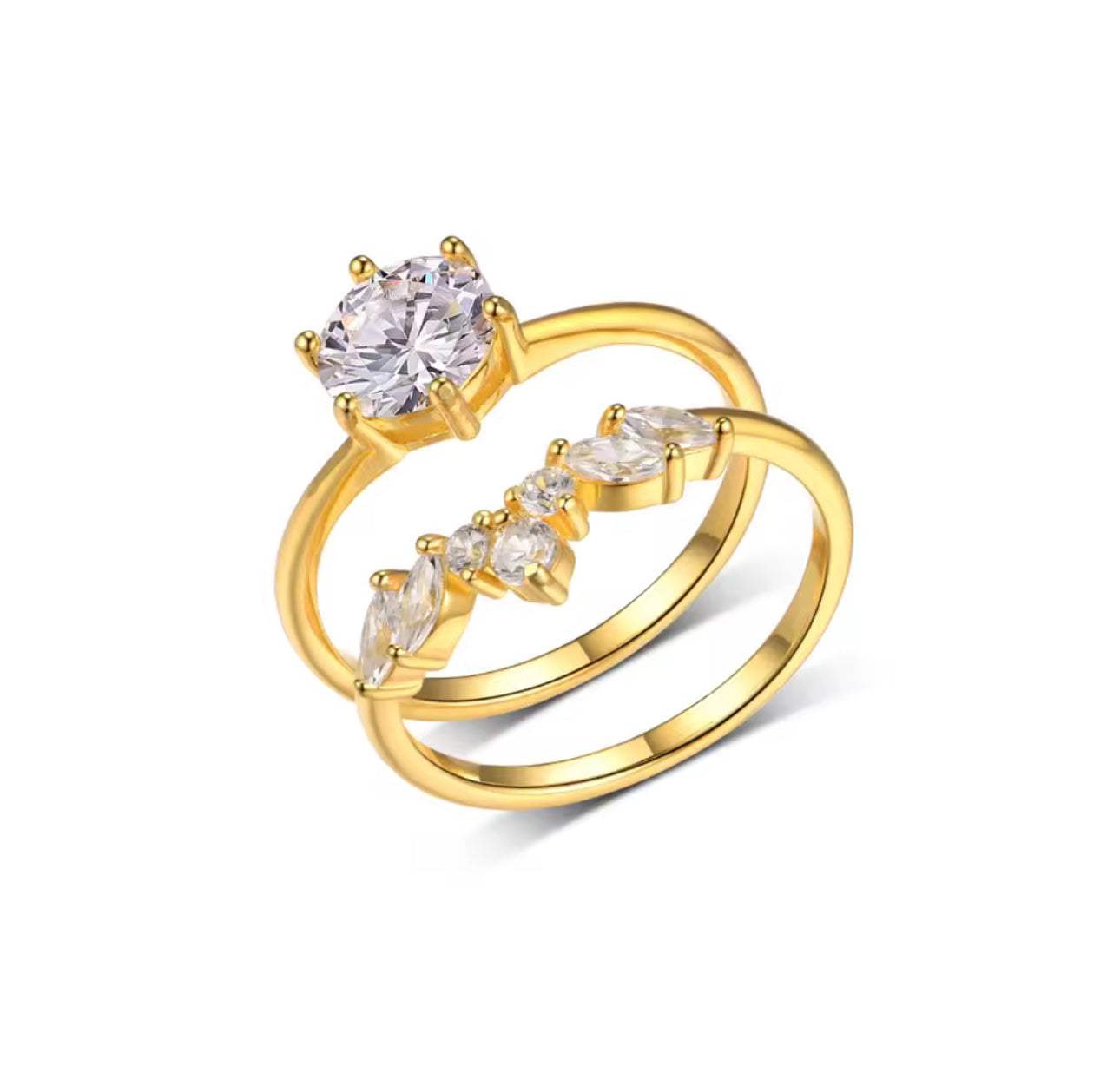 S925 Sterling Silver 1.2CT Moissanite Ring Set | 18K Gold-Plated | Perfect Birthday & Gift Jewelry