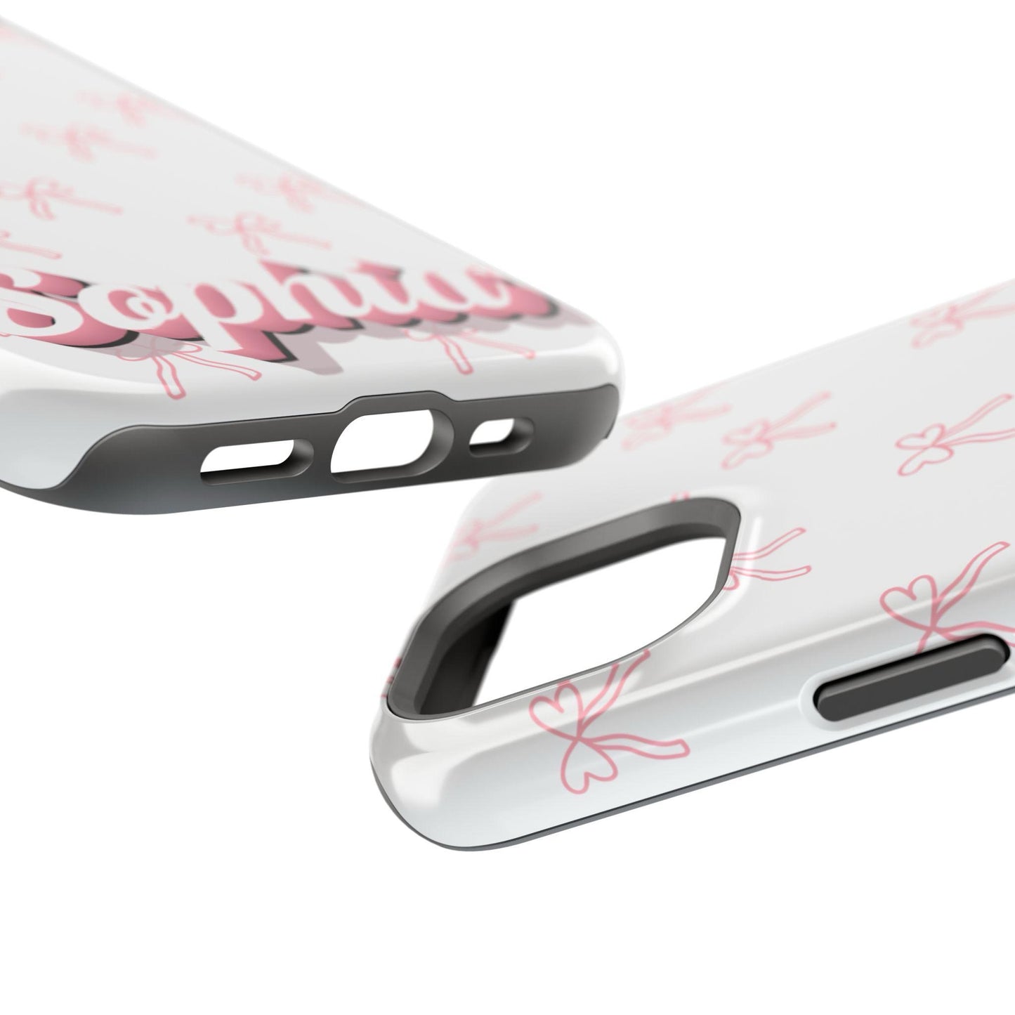 Personalized Pink Bow iPhone 16 15 14 Pro Plus Pro Max Samsung Case Custom Name Stylish Protective Cover