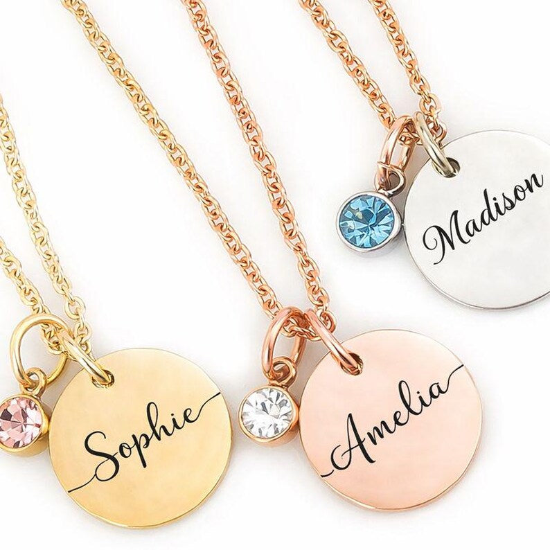Personalized Name Necklace with Birthstone | Dainty Gold Cursive Name Necklace | Gift for Mom, Bridesmaid & Kids | Custom Jewelry