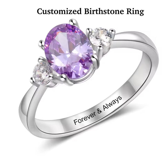 Personalized Birthstone Ring – Custom Engraved Name Ring • Anniversary • Gift for Her