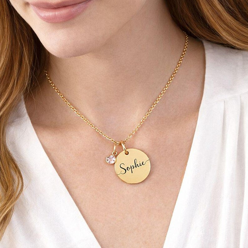 Personalized Name Necklace with Birthstone | Dainty Gold Cursive Name Necklace | Gift for Mom, Bridesmaid & Kids | Custom Jewelry