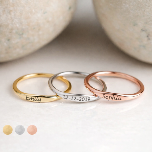 Personalized Engraved Rings, Custom Name, text Date Stackable Ring Set, Minimalist Jewelry Gift for Her, Wife, girlfriend, Bridesmaid