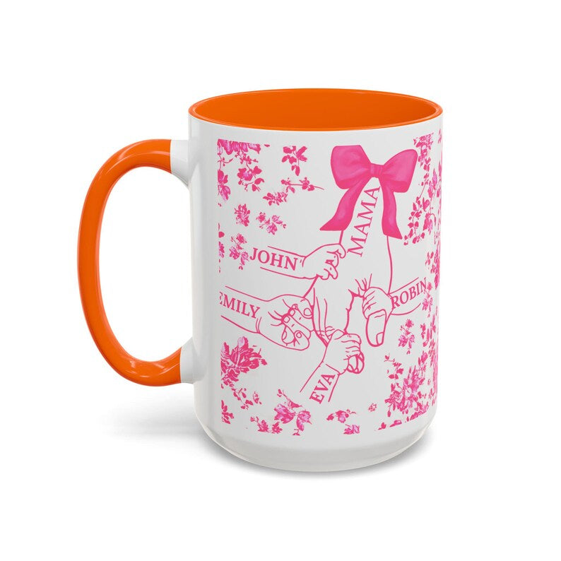 1- 6 Personalized Holding Mom's Hand | Floral Family Mug - Personalized Gift for Moms | Family Gatherings, Mother's Day, Custom Drinkware