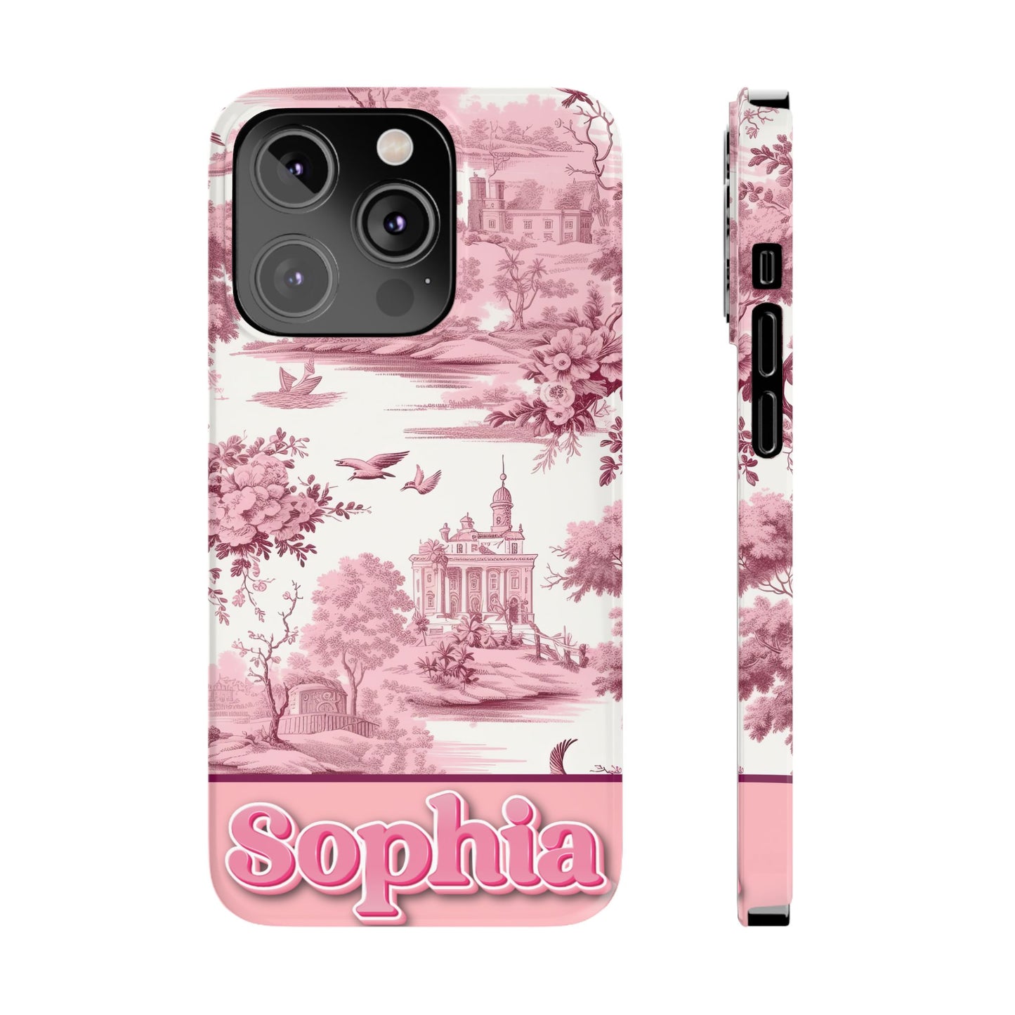 Custom Name Samsung, iPhone Case | Tough, Snap, MagSafe iPhone & Samsung cases | Pink Toile De Jouy Phone Case | Customized Phone Cover