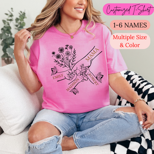 Customized T-Shirt for Mom | Mom Holding Hands T-Shirt, Mothers Day Gift From Daughter Son, Personalized T-Shirt | T-Shirt with Kids Names