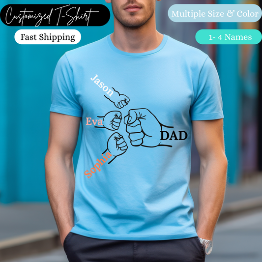 Customized T-Shirt for Dad | Custom Dad Fist Bump Shirt With Kids Names | Father's Day Gift From Daughter Son, Personalized T-Shirt