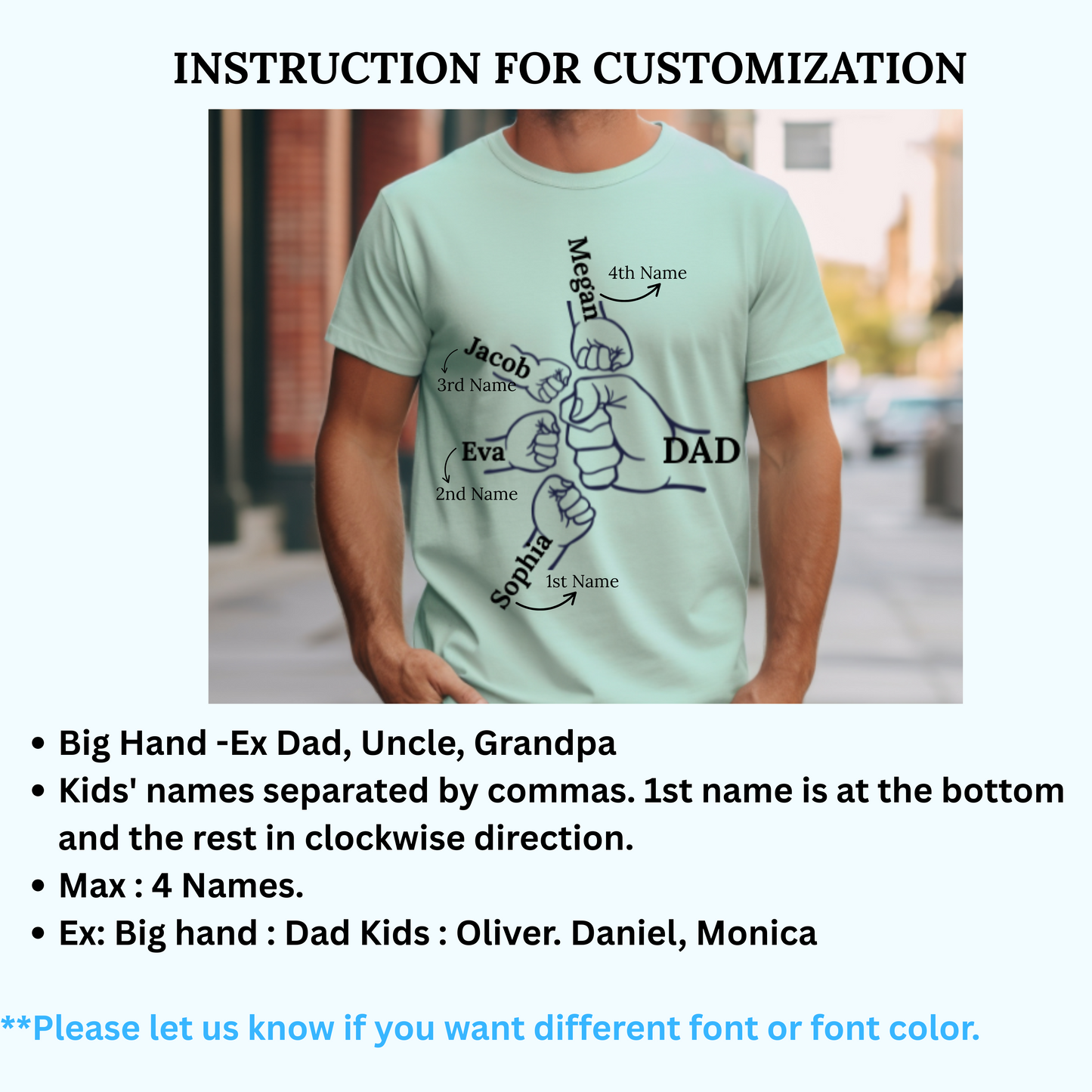 Customized T-Shirt for Dad | Custom Dad Fist Bump Shirt With Kids Names | Father's Day Gift From Daughter Son, Personalized T-Shirt