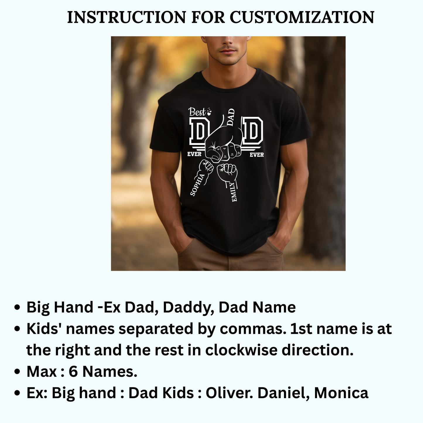Customized T-Shirt for Dad | Custom Dad Fist Bump Shirt With Kids Names | Father's Day Gift From Daughter Son, Personalized T-Shirt (Copy)