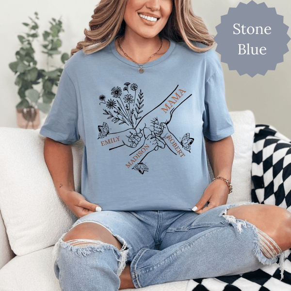 Customized T-Shirt for Mom | Mom Holding Hands T-Shirt, Mothers Day Gift From Daughter Son, Personalized T-Shirt | T-Shirt with Kids Names
