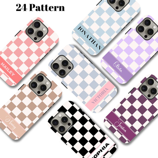 Custom Checkered iPhone Case, Samsung Case – Trendy Retro Vibe with Your Name or Initials